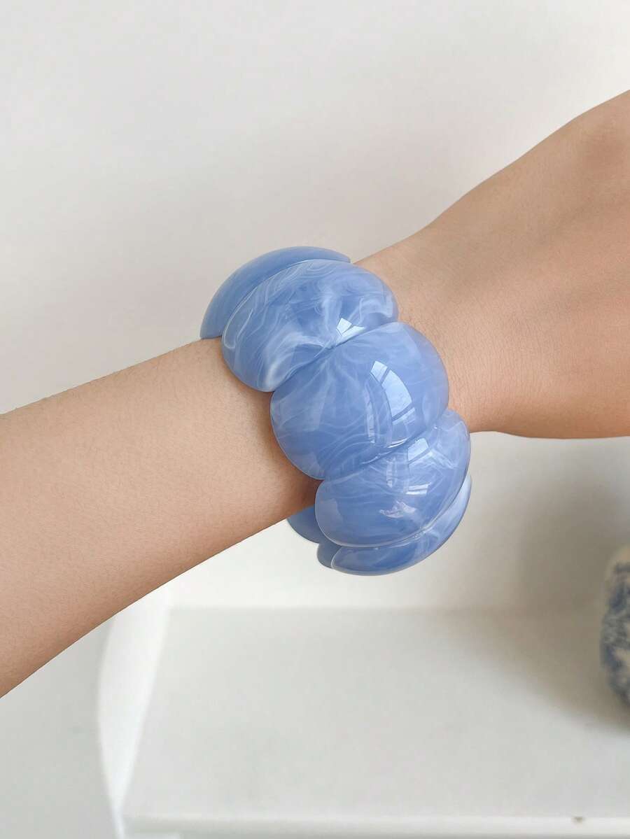 1pc Tie-Dye Oval Acrylic Stretchy Bangle, Vintage Commuter Design Versatile Exaggerated Bracelet