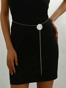 1 chiếc vòng cổ kim loại bạc hình tròn trơn có thể điều chỉnh/dây chuyền eo/dây chuyền lưng, đeo đa năng - Bạc - Xem 6