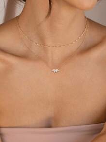 2 piezas Collar de cadena de doble capa con colgante de circonita esférica, collar gargantilla minimalista y brillante de moda versátil para niñas y mujeres, regalo para amigos, familia, Año Nuevo