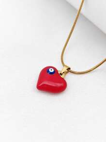 1pc Fashion Versatile Titanium Steel Heart & Evil Eye Pendant Necklace, Unique Personalized Choker Necklace