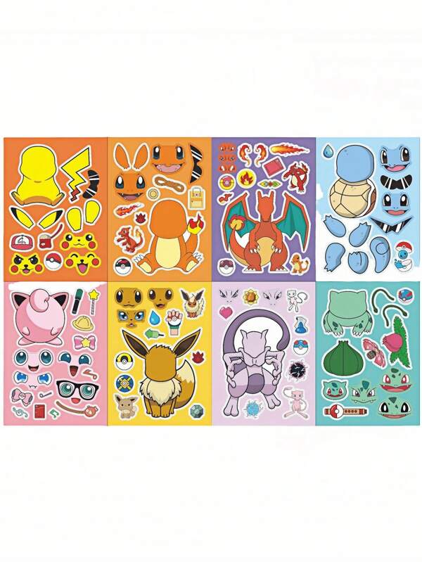 pokemon 24 peças/16 peças/12 peças/8 peças/2 peças Conjunto de Adesivos DIY Pokémon. Quebra-cabeça Interativo Educacional de Anime do Monstro de Bolso Pikachu