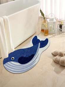 1件可爱鲸鱼造型TPR防滑浴室垫，高吸水性，适用于浴室、客厅、卧室、洗衣房、入口厨房等场所。