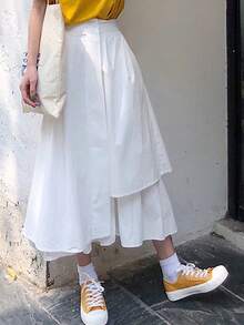 法国时尚女装新款度假风独特不对称半身裙，宽松韩版A字高腰百褶裙，优雅半身裙