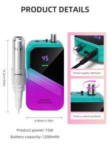 45000RPM 充电式电动美甲钻机带 USB 接口指甲油去除钻套装美甲打磨机低噪音 - 查看 7