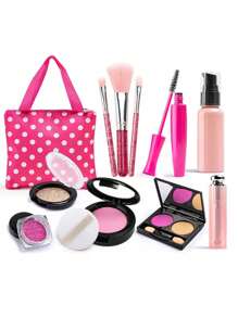 New Makeup Toy Set For Girls, Children Pretend Play Cosmetic Box Makeup Model Set (Random Foundation Color)