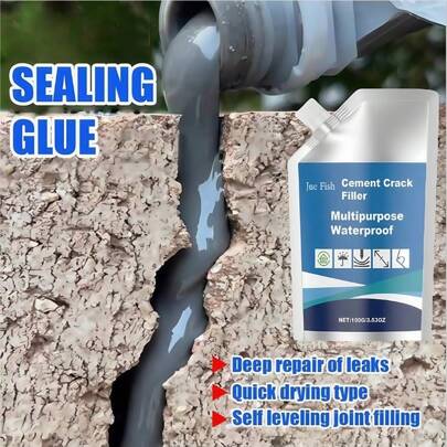 Massa de cimento altamente elástica para rachaduras de 100 ml, reparo de rachaduras em paredes, cola para calafetagem de concreto, selante para juntas de metal, cola para calafetagem autonivelante, selante para reparo de telhados, massa de concreto de secagem rápida para uso interno e externo