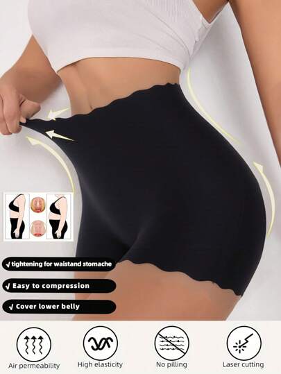 Women's Seamless Mid Rise Boyshort Underwear Tummy Control Butt Lifting Show Lace Trim Soft Stretch Fabric Solid Color Elegant Panties For Everyday Antiexposure Norollwaistband Shorts Flattering Fit No Show Design Stretchable Fabric Panties