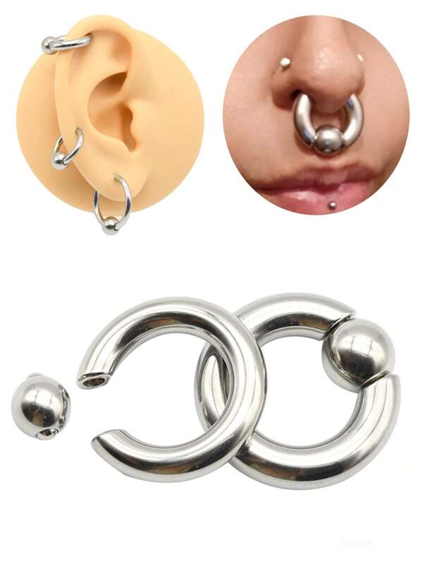 1 Piece Hot Versatile Large Gauge Stainless Steel Circular Barbell Piercing Septum Nose Ring Hoop With Ball Male PA Rings Captive Bead Ring Spring Action Big Size Earrings For Women BCR Rings Ear Expanders Ear Stretchers Earweights Body Jewelry 12G 10G 8G 6G 4G 2G 0G 00G/10mm 12mm Circle Inner Diameter 10mm-22mm