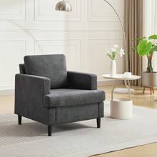 Poltrona in stile Mid-Century, moderna poltrona in lino per il soggiorno, comode poltrone da lettura imbottite per la camera da letto, poltrona singola con gambe in legno, poltrona laterale con cuscino.