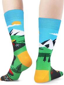 Men's Funny Novelty Crazy Pattern Dress Socks For Gifts - 藍/綠/黃/白/多色鐵人三項-4米 - 查看 8