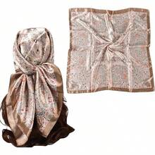 35 Inches Silk Head Scarf-Satin Hair Scarves Silk Bandana Scarf Headscarf For Women's Fashion Scarveshalloween - 大花腰果 - 棕色 - 查看 1