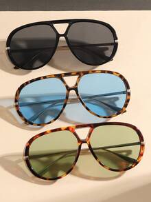 1 Pair Women's Oversized Retro Minimalist Fashion Fashion Glasses, Suitable For Beach And Travel Aviator Shape Shades - Multicolor - View 4