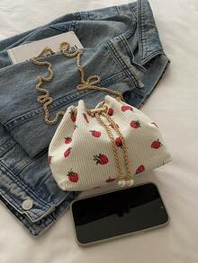 Túi đeo chéo Mini Bucket họa tiết dâu tây in họa tiết hoạt hình màu tương phản mới - Nhiều màu - Xem 6