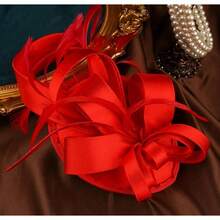 Derby Fascinators Women High Tea Party Hat Wedding Cocktail Flower Headware With Mesh And Feathers - Y-red - View 4