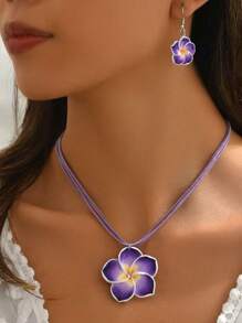 2 Stücke minimalistischer aber süßer Halsketten- und Ohrringe-Set, Farbverlauf Blumen Muster Dopamin Design, modischer eleganter Schmuck