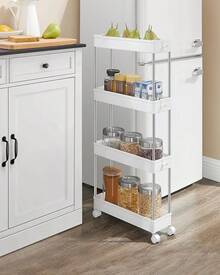 Carrito de almacenamiento de 4 capas, carrito de cocina, 12.5 x 40 x 88 cm, con ruedas, adecuado para baño, oficina - blanco - Ver 4