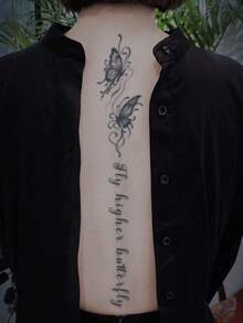 3Pcs Spine Fake Tattoo Temporary Tattoos Semi Permanent Tattoo Y2K Butterfly Waterproof Sweatproof Last For 1-2 Weeks Realistic Herbal Juice Anti-Friction Non-Reflective Black For Woman And Men Tattoo Stickers For Arm, Chest, Leg, Abdomen, Waist, Finger, Neck, Spine, Modernist Body Art