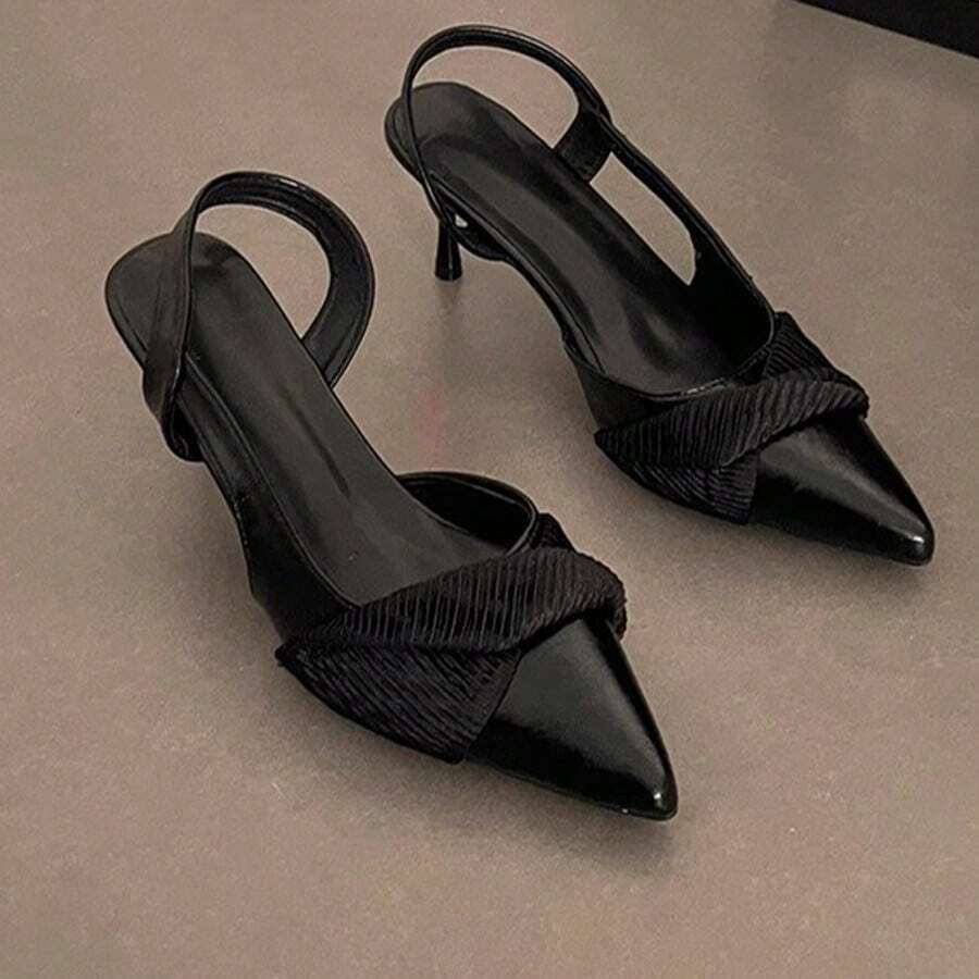 Zapatos sencillos, sandalias de tacón de aguja cerradas y puntiagudas, tacones altos de boca baja - Negro - Ver 1