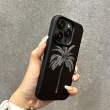 植物元素 TPU 黑白时尚手机壳 度假风 1 件装 TPU 材质黑色椰子树图案手机壳 兼容 /其他手机 春季生日礼物派对 - 黑色 - 查看 4
