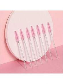 100/70/50/25支装一次性睫毛嫁接刷化妆刷睫毛膏涂抹器睫毛刷，睫毛嫁接专用刷，化妆眉毛工具，眉刷，眼影刷，睫毛刷 - 粉色 - 查看 5