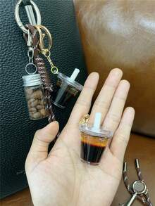 Café Americano Gelado Combinado com Garrafa de Café, Colher de Café, Cubos de Gelo, Chaveiro com Detalhe de Corda Trançada, Enfeite de Carro - Multicolorido - Visão 11