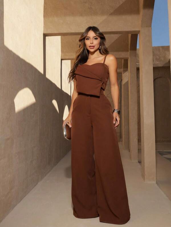 Conjunto Feminino Corte Alfaiataria Elegante Social com Blusa Drapeada Estruturada e Calça Pantalona  Look Chique Casual e Atemporal