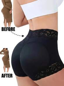 1 pieza Shorts apretados sin costuras con encaje para moldear el trasero de las mujeres, pantys de cintura alta con control del abdomen para dar forma al Body