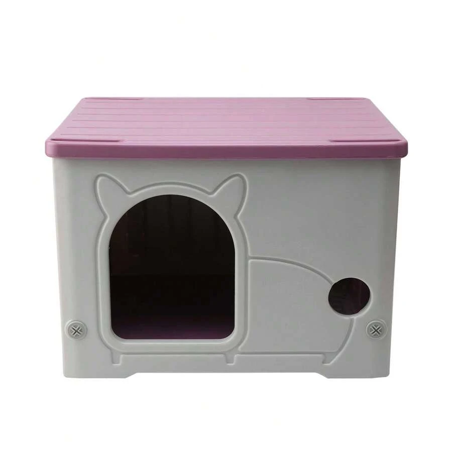 Weatherproof Plastic Cat Shelter - Stackable Design For Indoor/Outdoor Use - Rosa Fucsia - Ver 1