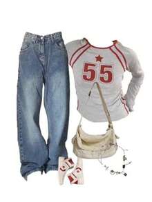 Spring Jeans Women's Y2k Grunge Baggy Jeans Hip Pop Wide Leg Jeans Mid Waist Vintage Boyfriends Jeans Denim Pants Streetwear - 深色水洗藍 - 查看 5