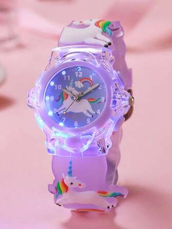 1 st söt 3D-enhörningsdekor silikonklocka som lyser i mörkret, lämplig för campus, födelsedagspresenter, examenspresenter