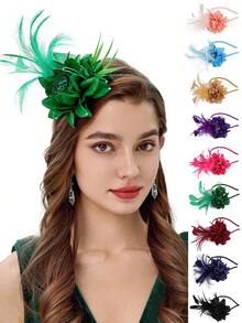 1 件羽毛头饰头带，女士茶会帽，适合肯塔基赛马会、鸡尾酒会、婚礼、化装舞会、发饰、小帽子、迷你头饰、迷你帽 - 彩色 - 查看 3