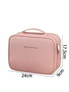 1 peça bolsa de cosméticos multifuncional de PU de grande capacidade com divisória removível para mulheres, bolsa de armazenamento para ferramentas de maquiagem, itens essenciais para viagem, férias de verão, volta às aulas, bolsa de viagem para escola, bolsa de maquiagem para mulheres, bolsa de viagem para maquiagem - Rosa - Ver 4