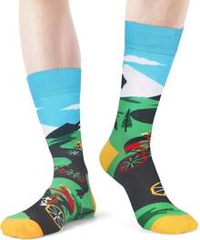 Men's Funny Novelty Crazy Pattern Dress Socks For Gifts - 藍/綠/黃/白/多色鐵人三項-4米 - 查看 11