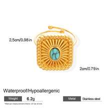 1 件复古绿松石戒指，波西米亚风格镀金合金/不锈钢指环，具有各种形状（方形/圆形/椭圆形）和镶嵌人造绿松石的设计，是一款适合日常佩戴、派对、度假和音乐节的个性堆叠配饰，可作为女性的个性化礼物，重返校园时尚。 - 金色 - 查看 10