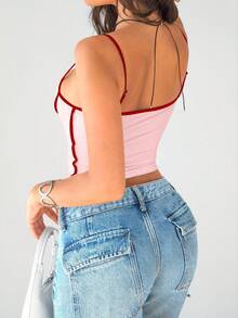 Áo hai dây lửng dáng ôm, phối màu thời trang Mystra dành cho nữ. - Hồng - Xem 5