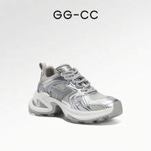 GG-CC Giày thể thao đế dày màu bạc thời trang mùa hè GGCC, giày thể thao thường ngày cho nữ - Bạc - Xem 10