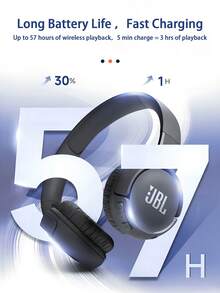 JBL Tune 520BT 贴耳式耳机，配备通话降噪功能，电池续航时间长达 57 小时，快速充电，轻巧可折叠设计，蓝牙 5.3 无线免提通话，带语音识别功能 - 紫色 - 查看 7