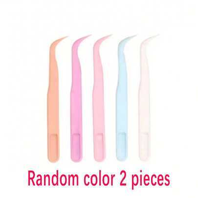 2pcs Set Straight & Bent Tip Plastic Tweezers, Colorful Tweezers, Straight Tip Manicure Stickers DIY Craft Tool, Straight & Bent Tip Hobby Tool