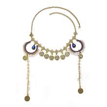 1 件波西米亚复洛克风格多层珍珠头链，新月硬币流苏水晶水钻吊坠头饰，时尚新娘发饰