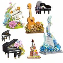Piano Unsterbliche Blume Bauklötze Set, kreative musikalische Instrumenten Modell Kollektion, kleine Bauklötze Piano Serie Modell, Heim Schreibtisch Deko Geschenk für Mädchen Feiertag/Geburtstag, geeignet für fantasievolles Bauen und Ausstellen, ohne Beleuchtung - Verschiedenfarbig - Übersicht 2