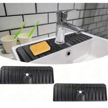 Silicone Kitchen Sink Organizer & Splash Guard - Multi-Functional Draining Tray For Sponge, Soap Dispenser And Cleaning Tools, 5° Incline Design For Faster Drainage, Leak-Proof Countertop Protection, Bathroom Storage | High Rim Organizer | Silicone Sink Mat