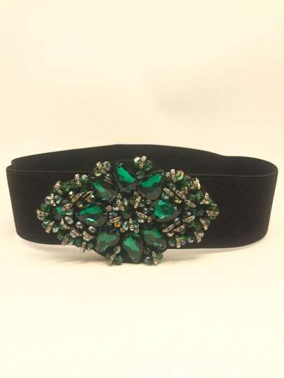 1 件时尚优雅的绿色水钻串珠弹性腰带，波西米亚风格，适合长袍、秋季节日、长裙、衬裙、正式礼服，适合学生、休闲女士、商务休闲女士以及圣诞节/万圣节派对礼物秋季、秋季、万圣节