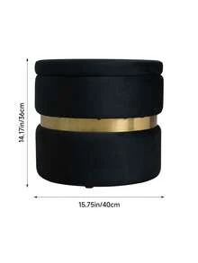 LIVINGANDHOME Living And Home Luxe Flannel Storage Ottoman (40cm Diameter) - Multi-Functional Footrest With Hidden Compartment In Grey/Black/Green - Black - View 5