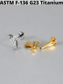 1PC G23 Titanium Cat/Dog/Rabbit Lip Studs Internal Thread Cz Flower Ear Helix Tragus Cartilage Helix Earrings Body Piercing Jewelry - As Shown - View 10