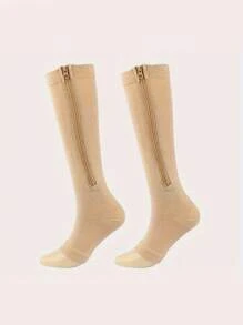 Open Toe Compression Socks, Zipper Conpression Socks Men Women Support Knee Zipper Female Open Toe Thin Anti High Socks Leg Socks,Hot Knit Fabric, For All Seasons, Hand Wash, Solid Color, Zipper Closure, For Running And Sports