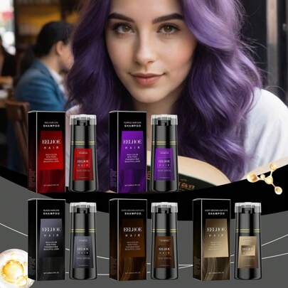 Bubble Hair Dye Shampoo Plant Herbal Hair Dye Effective Black Hair Nature Purple Light Brown Brown Red Color Shampoo Herbal Blackening Without Stimulation-200ml