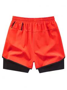 春夏连体纯色运动短裤，防擦伤轻便，双层男女通用情侣短裤，适合跑步、户外健身、休闲裤 - 玫紅色 - 查看 2