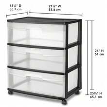 3-Tier Black Plastic Mobile Storage Cabinet With Wheels - Large Capacity Organizer For Bedside & Office, Space-Saving Rolling Utility Cart (Portable, Multi-Purpose