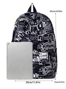 Casual Large Capacity Graffiti Contrast Color Multi-Pocket Functional Backpack, Unisex, Versatile For School, Errands, Travel, Suitable For Back To School Back To School Supplies
