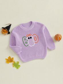 ベビーガールズ ハロウィン セーター カジュアル ゴースト 刺繍 幼児用プルオーバー ニットウェア 暖かい 幼児服 - パープル - チェックする 6